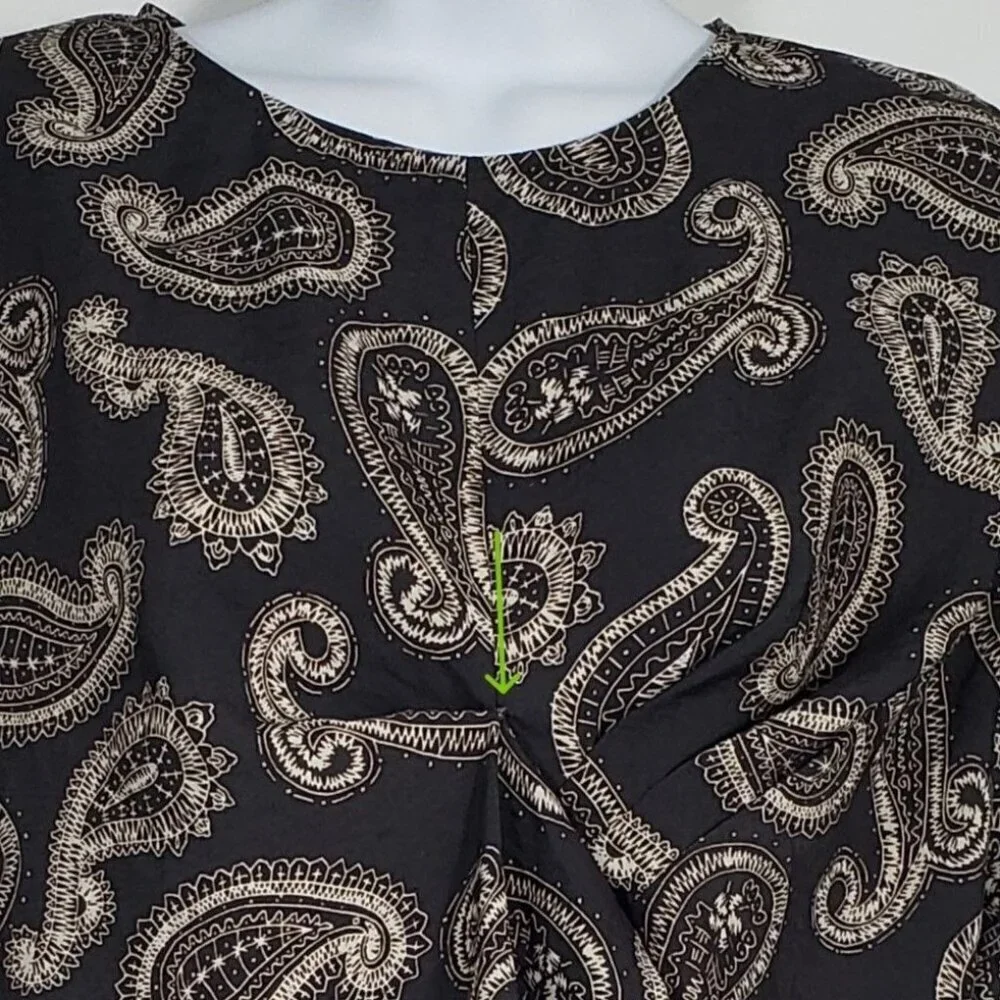 Zara Paisley Puff Sleeve Blouse Long Sleeve Boho Retro 70s Office Gray Womens XL